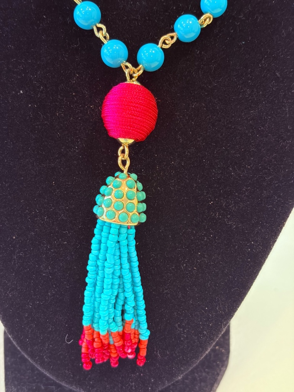 Spartina 449 Turquoise Red Beaded Tassel Necklace & Earrings Set - Picture 3 of 7
